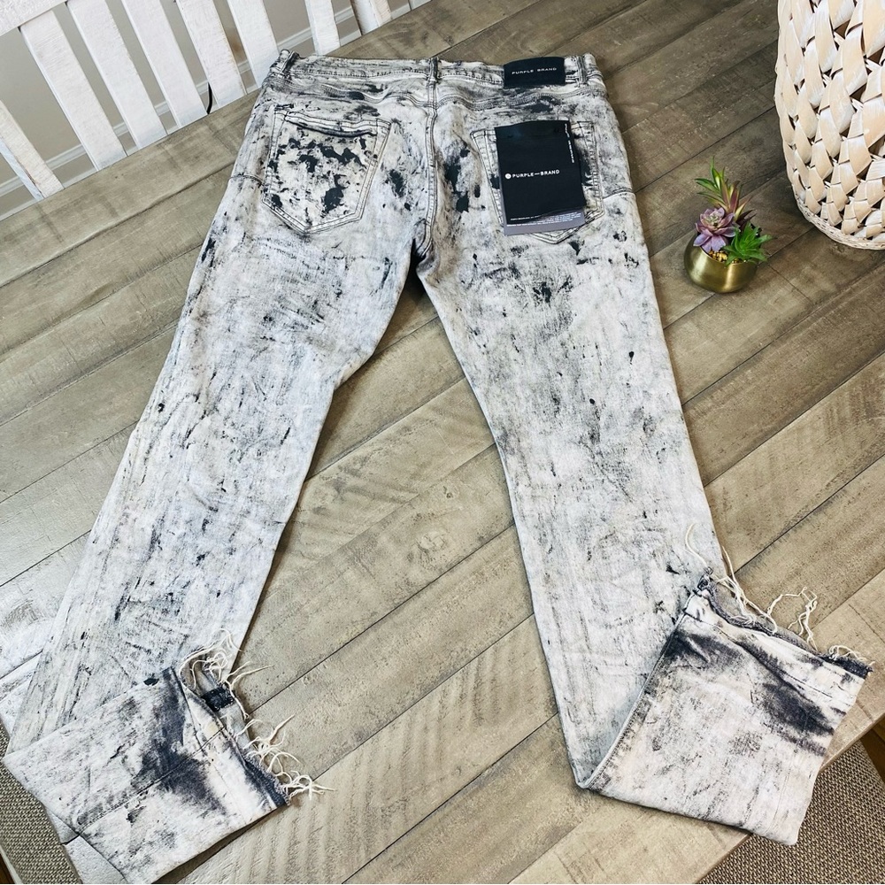 Purple Brand P001 Skinny Jeans "Optic White Paint Blowout" Men’s Size 36X34
